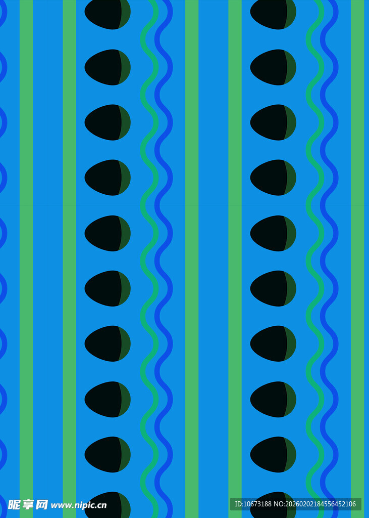 蓝绿波纹与黑形图案背景