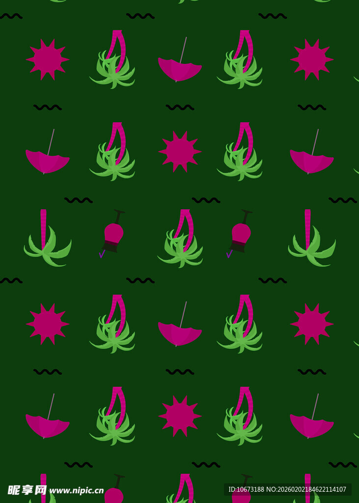 绿色背景的粉色植物图案