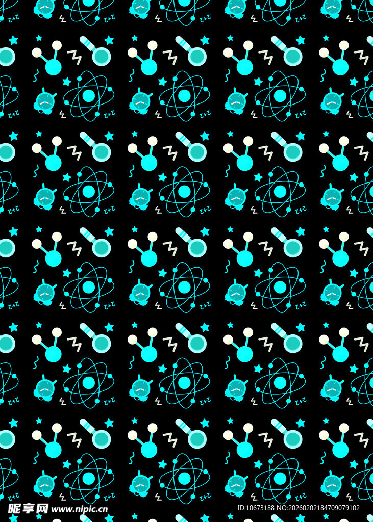 蓝绿波点黑色背景图案