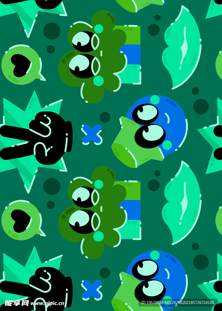卡通风格绿色怪物图案背景