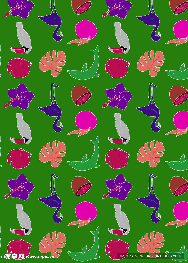 多彩花卉小鸟图案背景