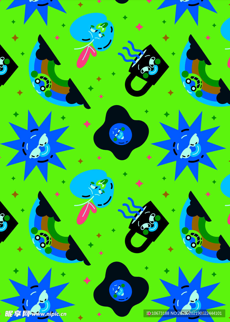 趣味卡通图案绿色背景壁纸