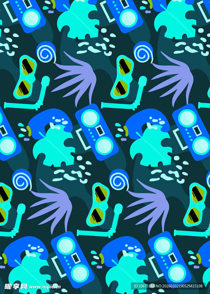 蓝色卡通怪物图案背景