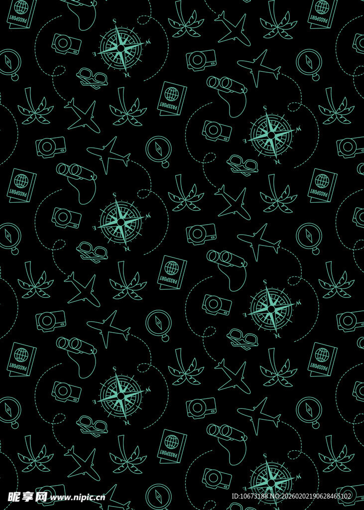 黑色底绿色图案无缝背景