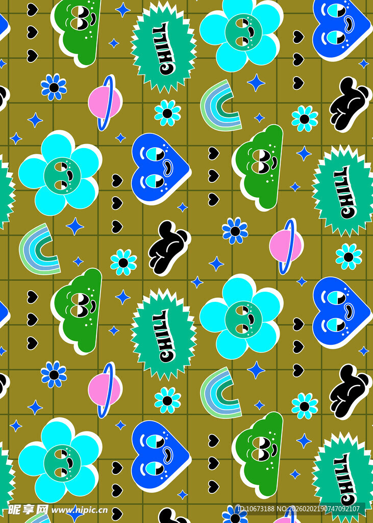 多彩花卉几何图案背景