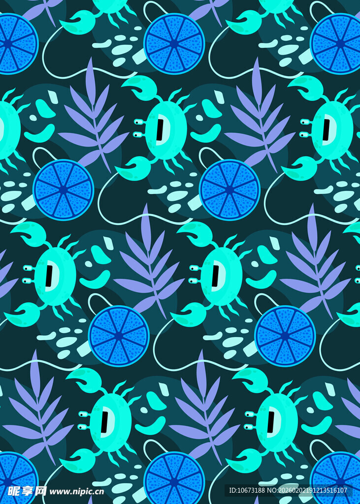 蓝绿花卉图案壁纸