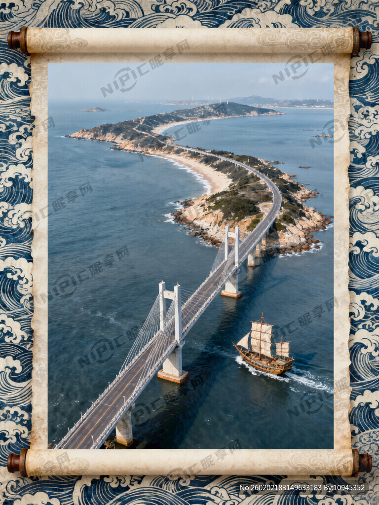 平潭海岸线航拍图 海浪纹饰 