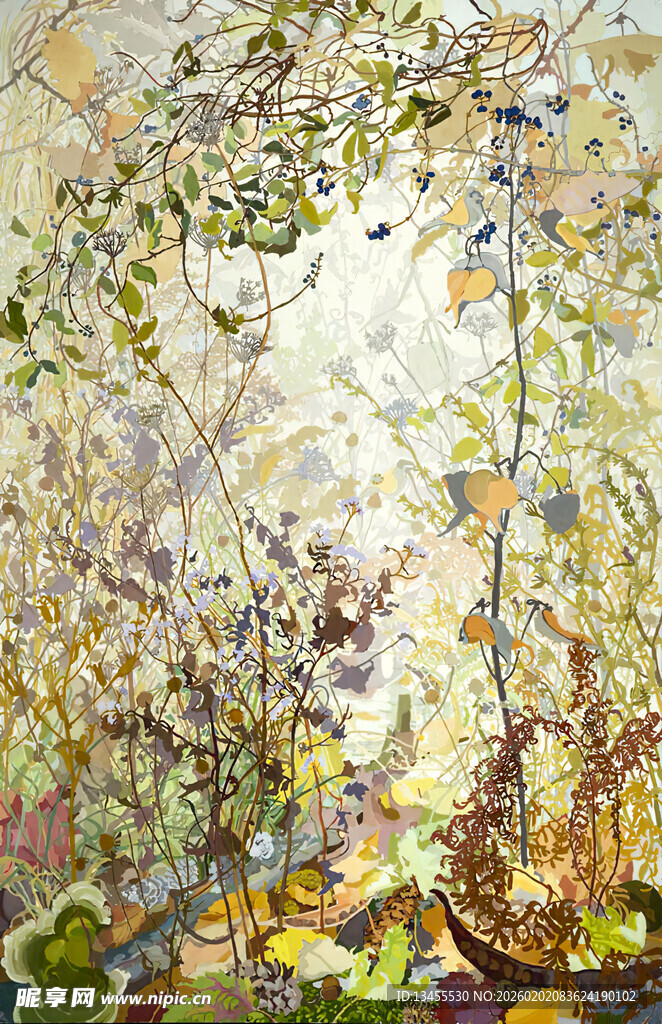 梦幻花园水彩画场景