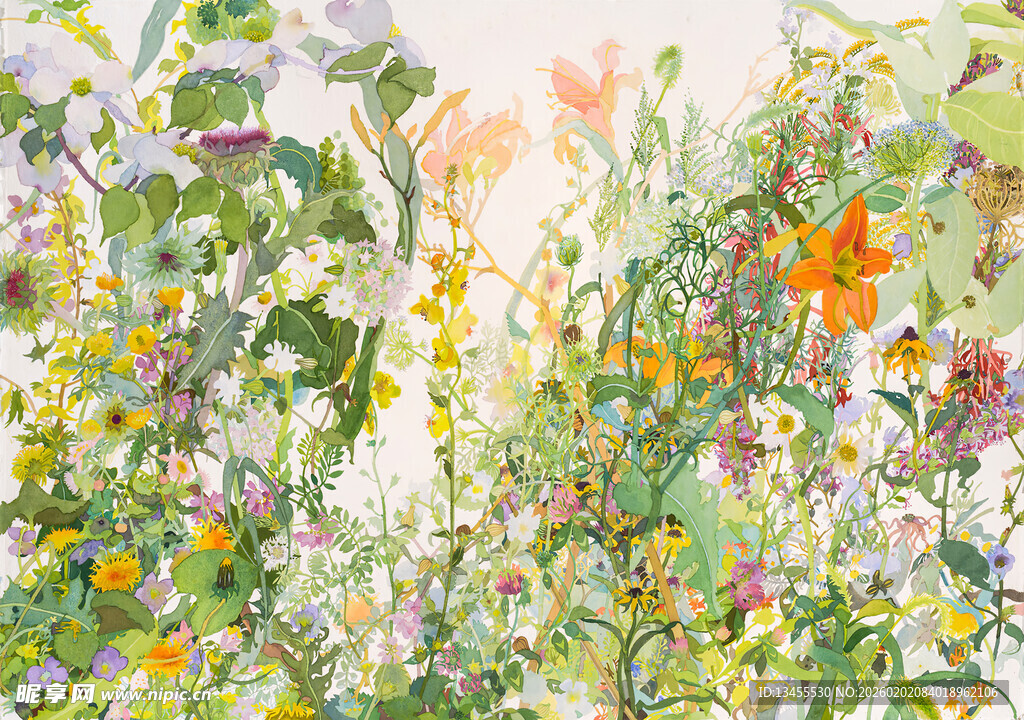 缤纷花卉水彩画景观