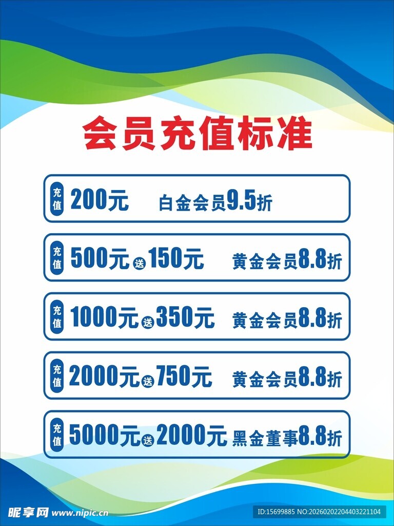 会员充值标准展示