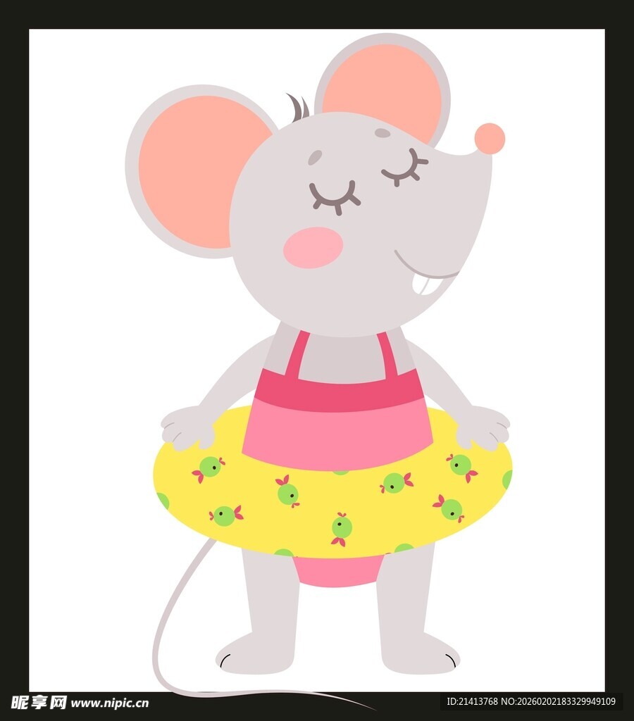 穿泳衣戴泳圈的可爱小鼠