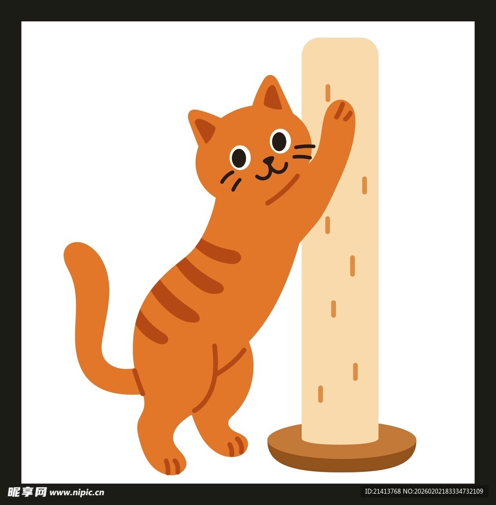 橘猫抓挠猫抓柱
