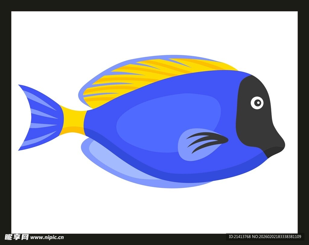 蓝色黄鳍热带鱼插画