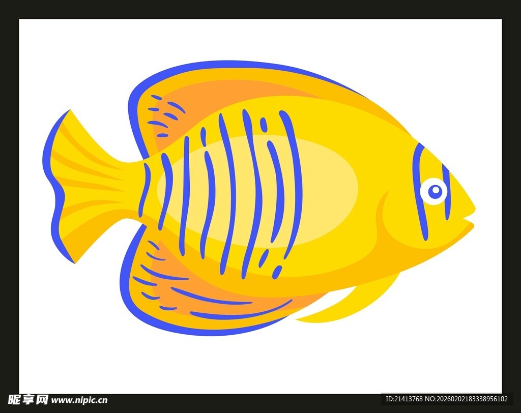 黄色条纹热带鱼插画