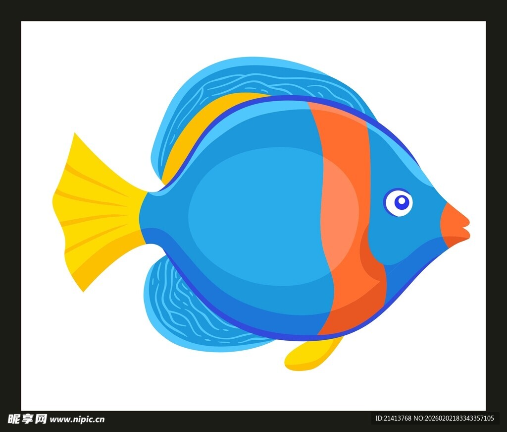 蓝色条纹热带鱼插画