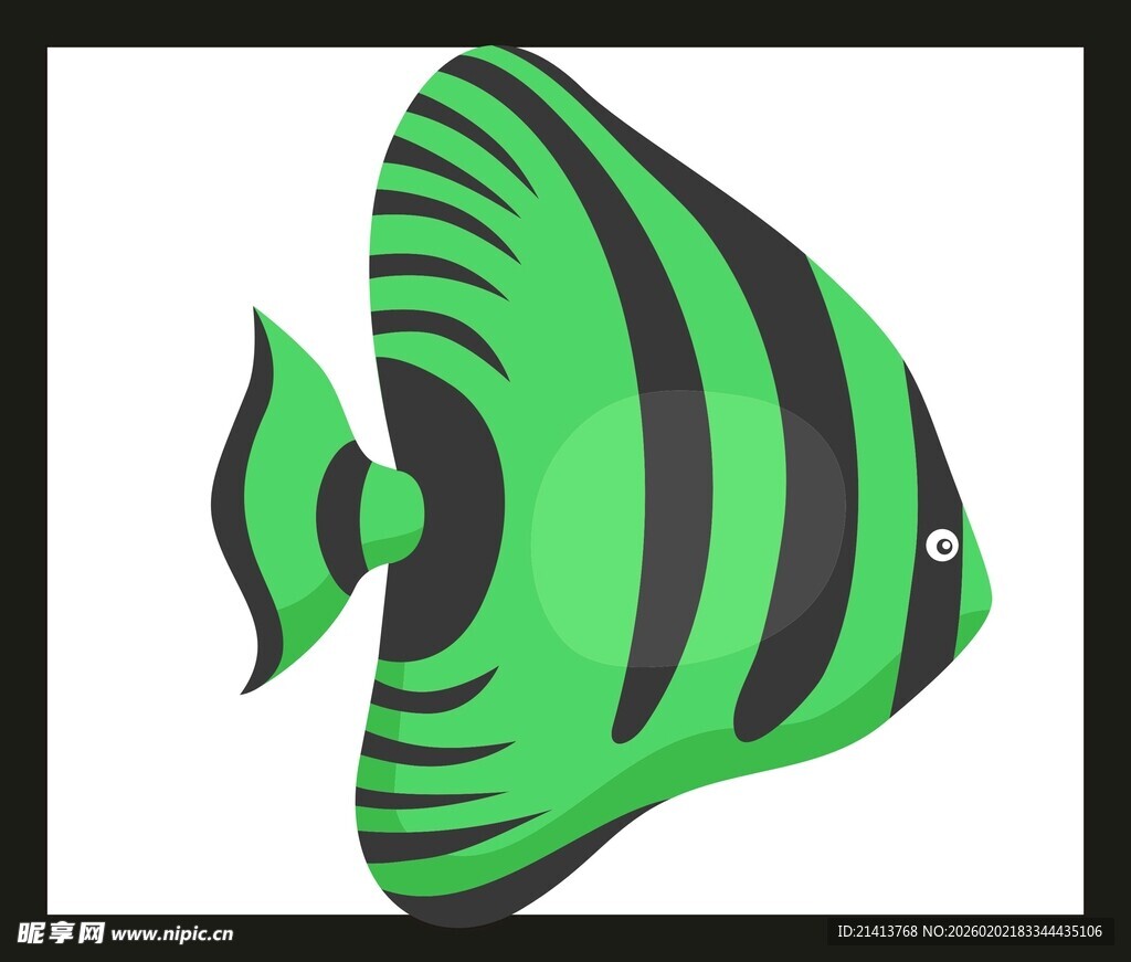 绿色条纹热带鱼插画