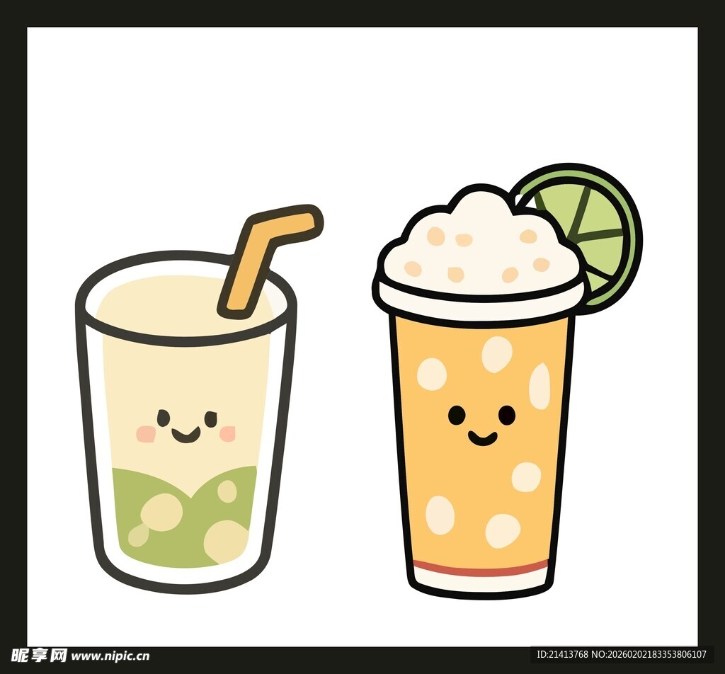 可爱卡通风格的两杯饮料