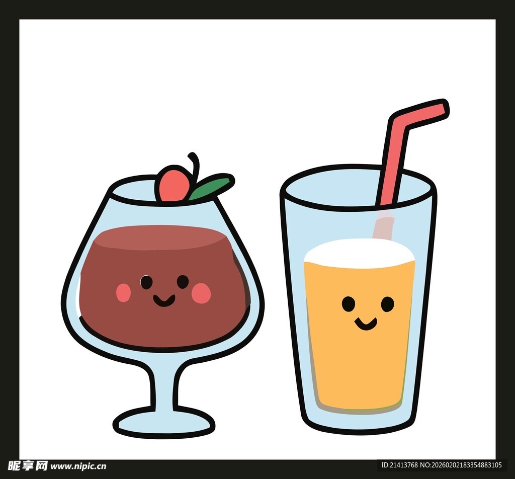 可爱表情的饮品插画