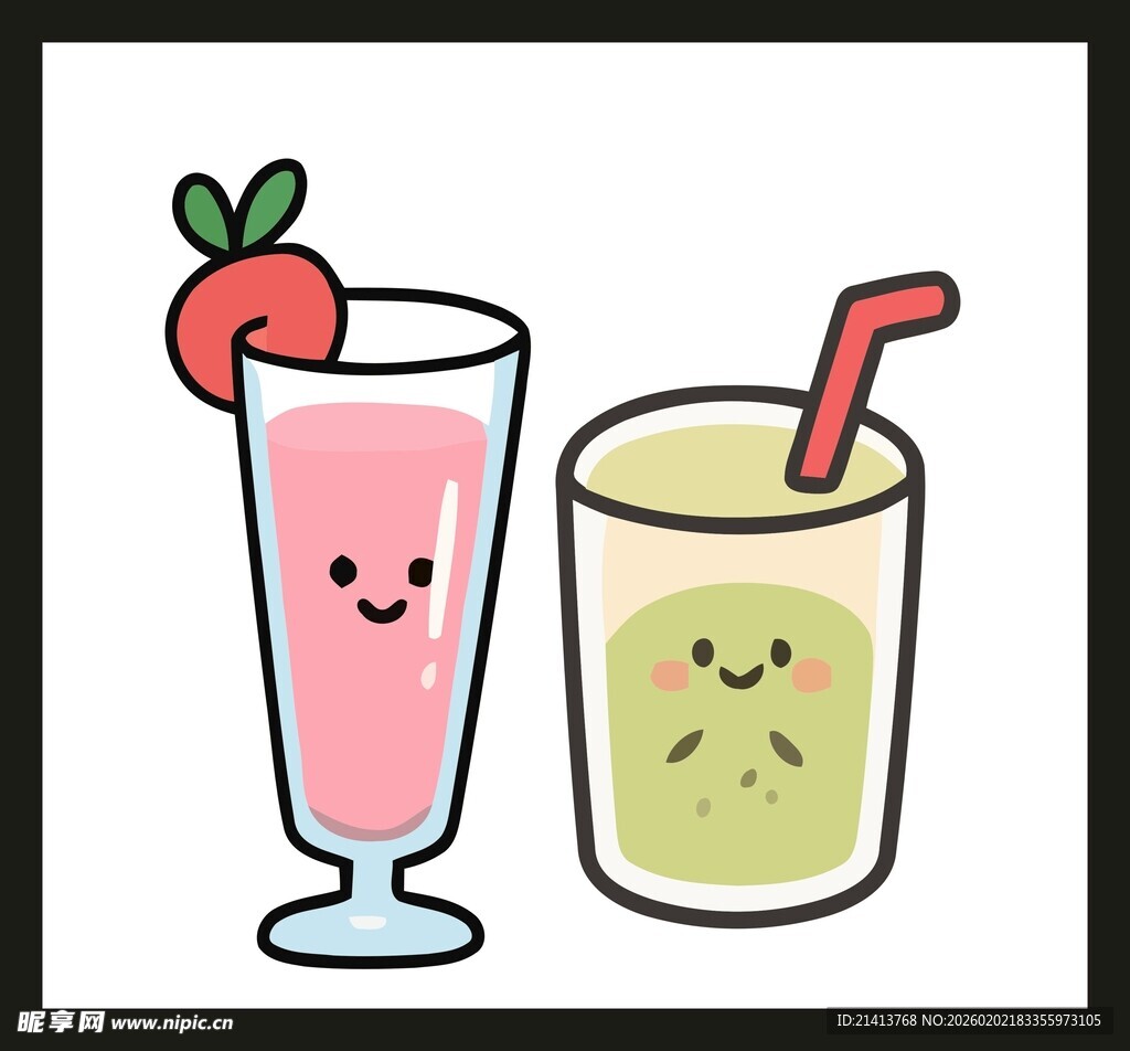 可爱卡通风格的两杯饮品