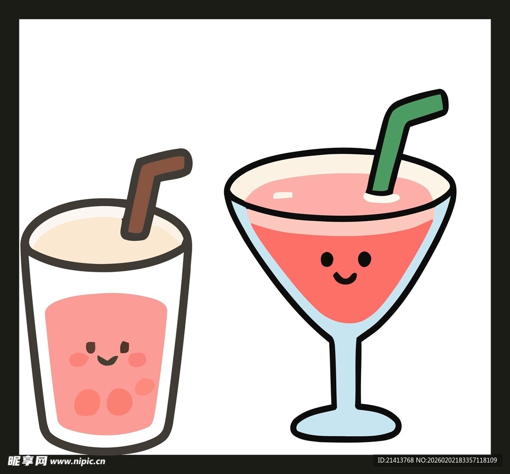 可爱卡通果汁与鸡尾酒