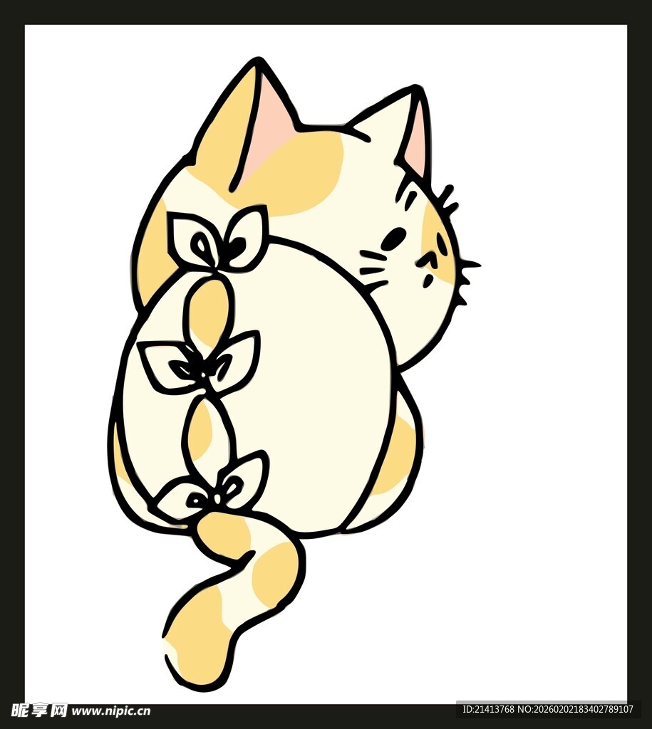 可爱猫咪背花插画