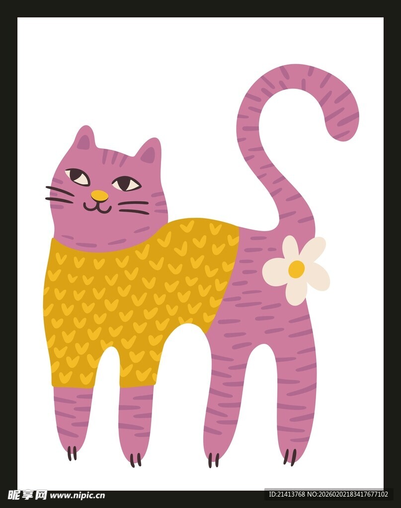 彩色花纹猫咪插画