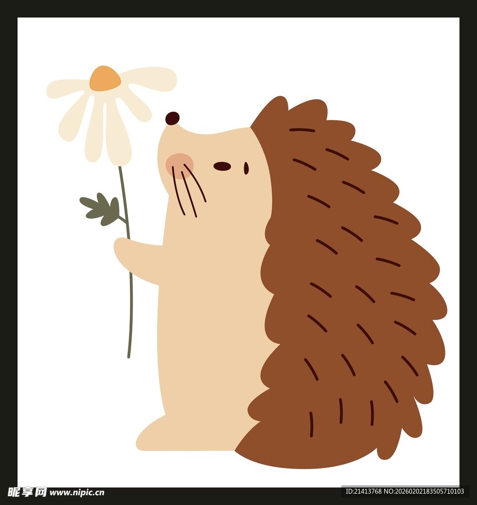 刺猬手持雏菊可爱插画