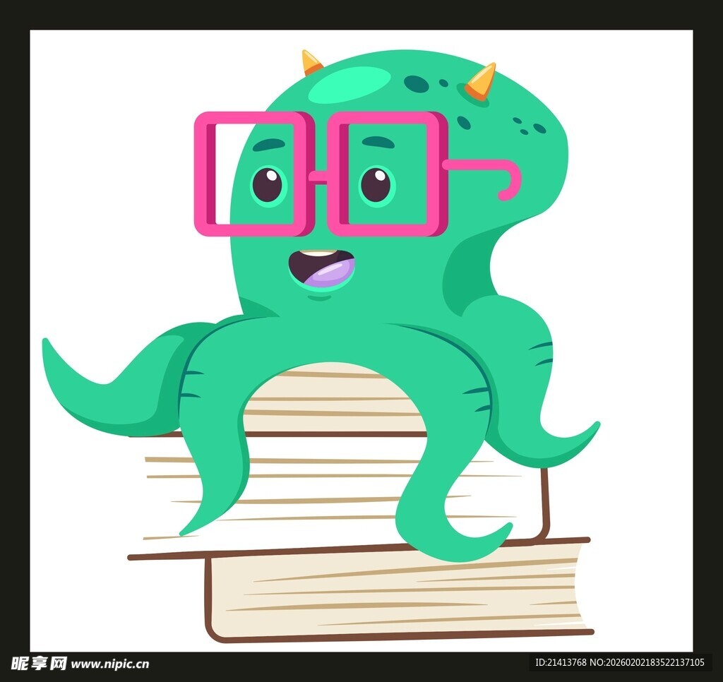 戴眼镜的章鱼与书籍