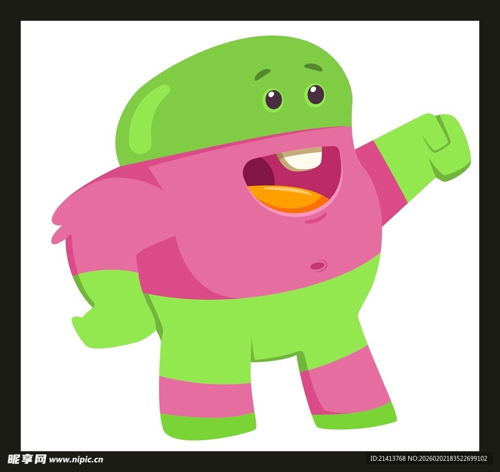 可爱卡通绿粉相间角色
