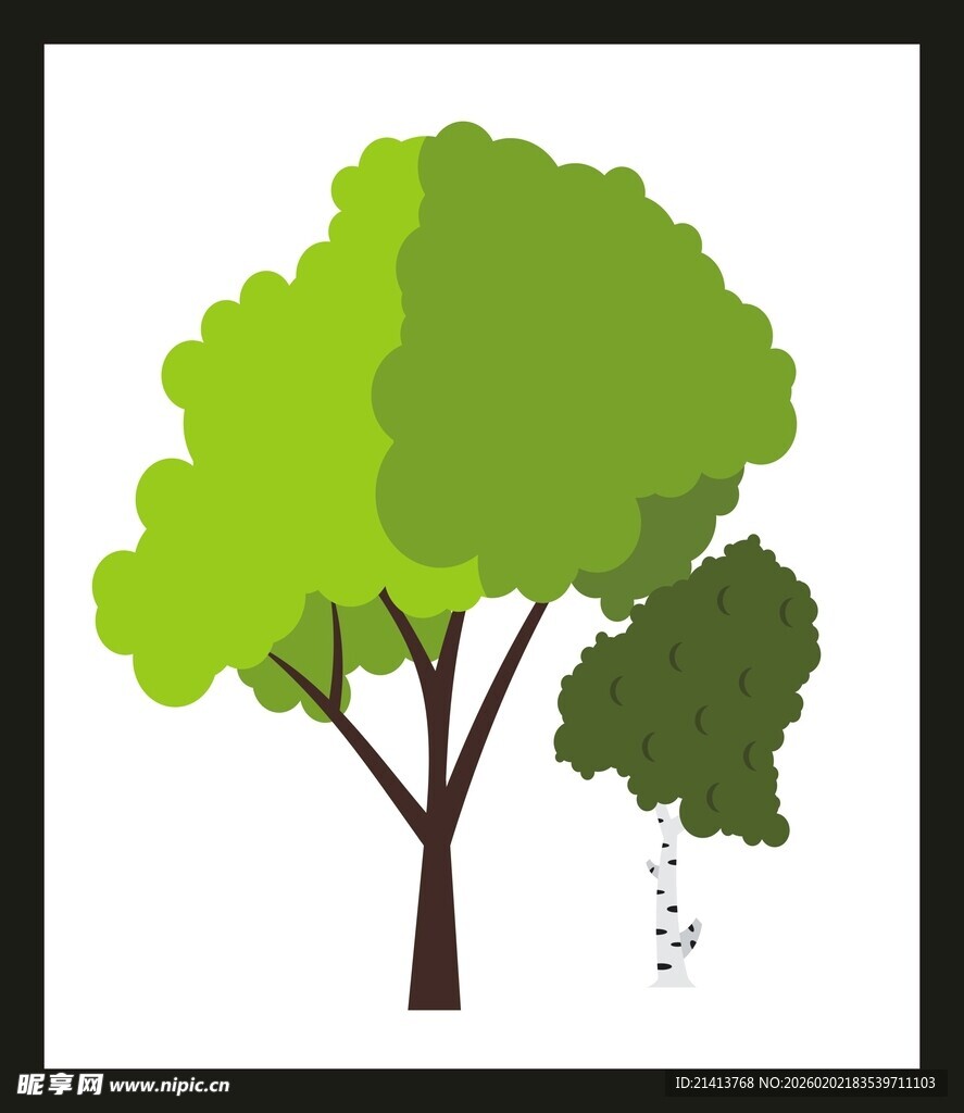 两棵绿树插画