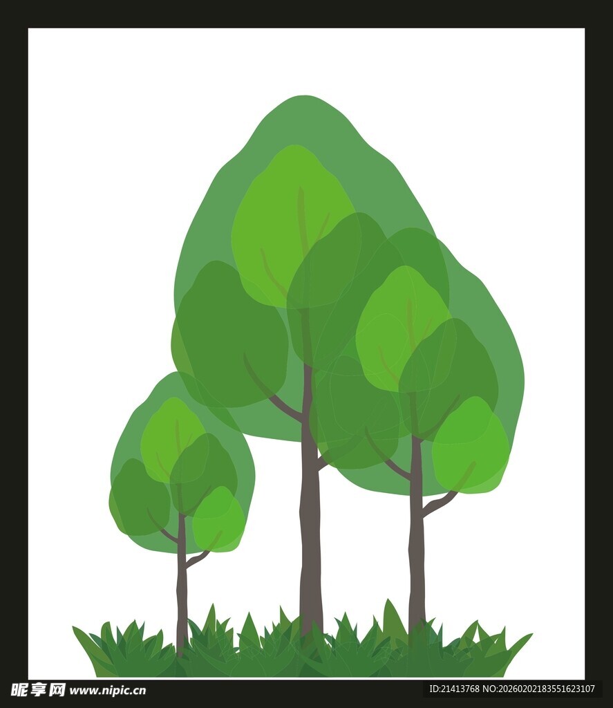 三棵绿树与草地插画