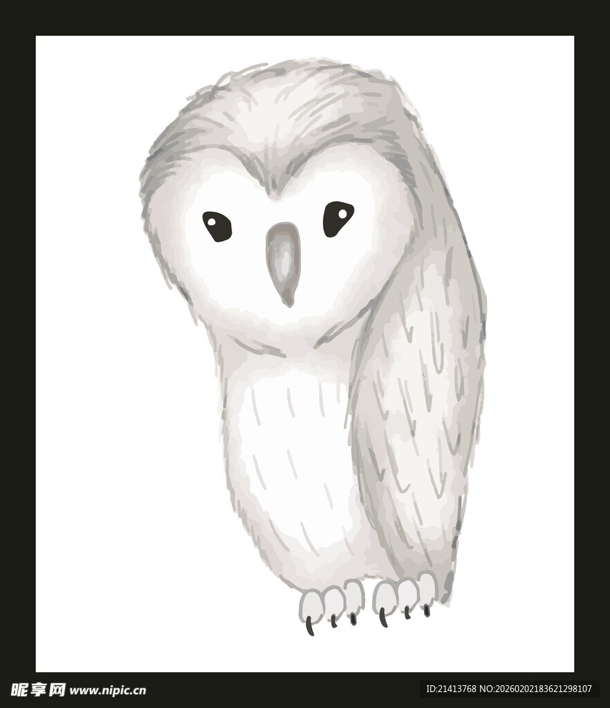 手绘可爱白色猫头鹰形象