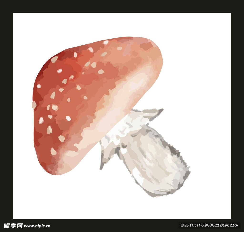 水彩画中的红色斑点蘑菇