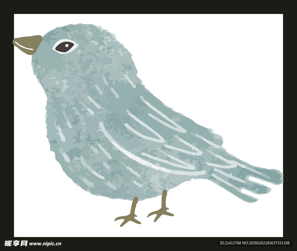 手绘浅蓝色小鸟插画