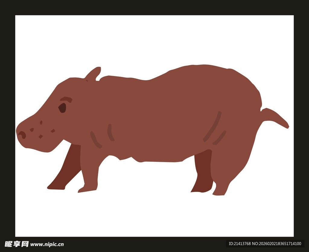 卡通风格棕色河马插画