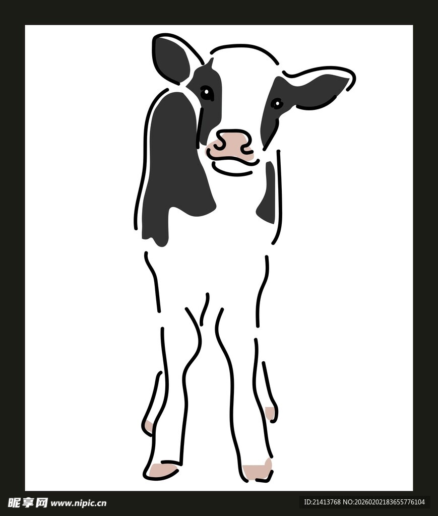 可爱黑白小牛插画
