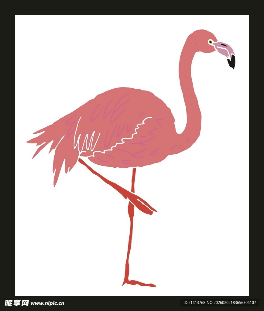 单腿站立的粉色火烈鸟