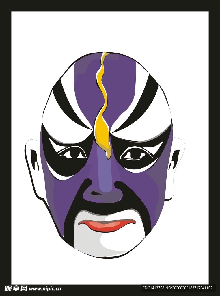 紫色京剧脸谱特写