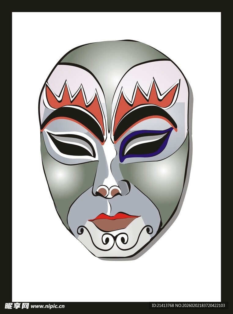 银色京剧脸谱面具