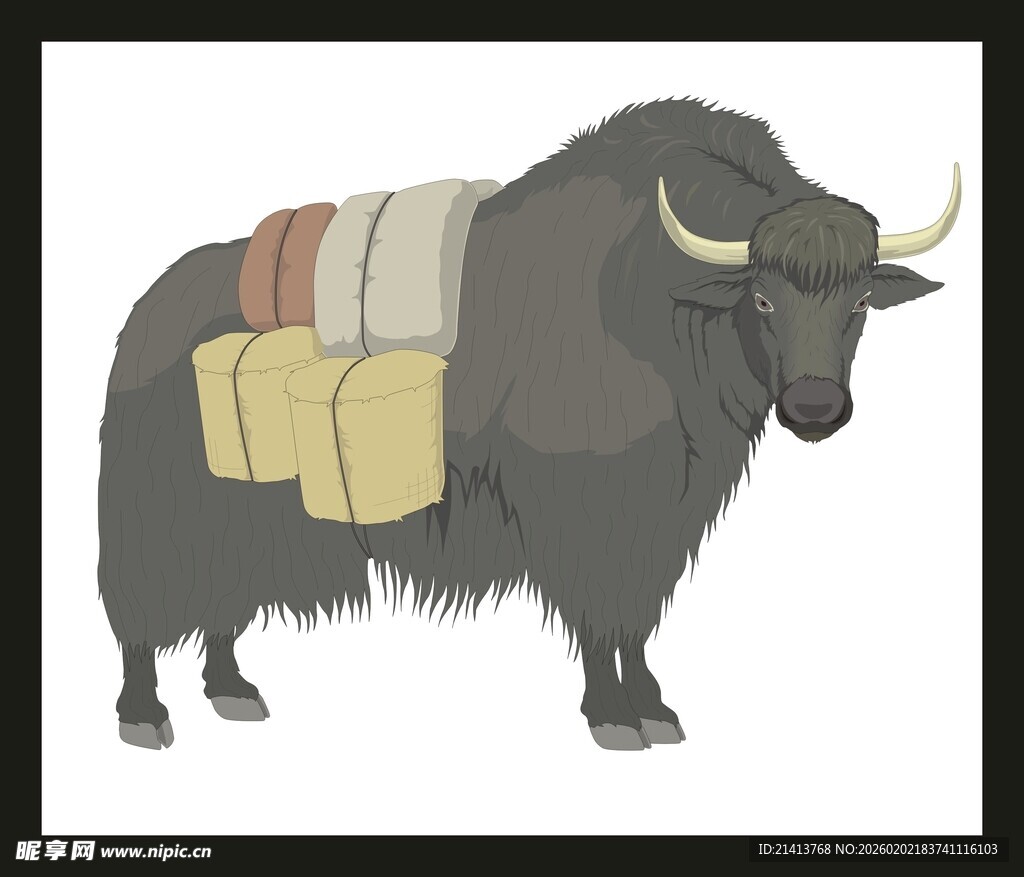 驮运货物的牦牛插画