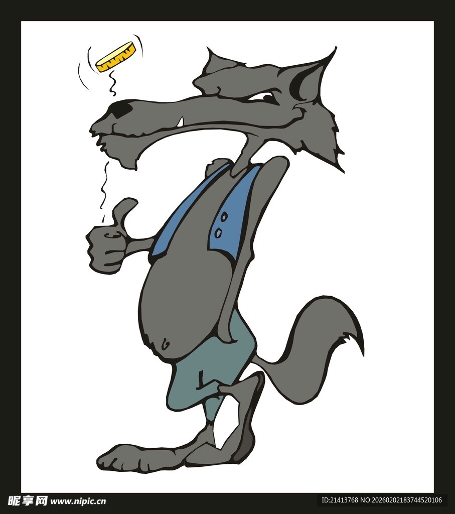 卡通狼惬意抽烟形象