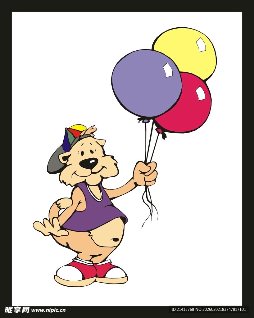 小狗手持彩色气球