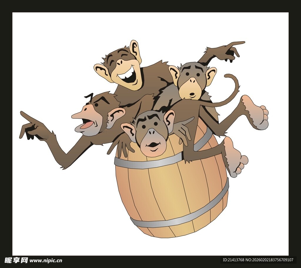 桶中群猴欢乐嬉戏