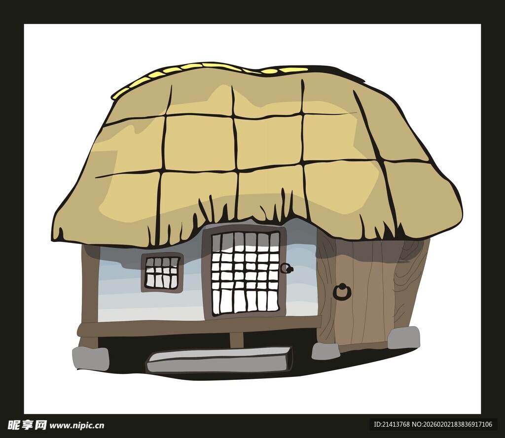 日式茅草屋卡通形象