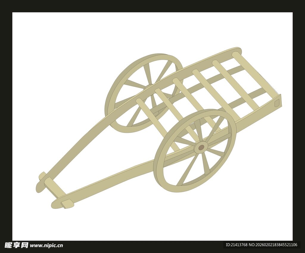 古代木质双轮手推车模型
