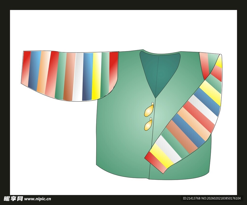 彩色条纹袖绿色上衣