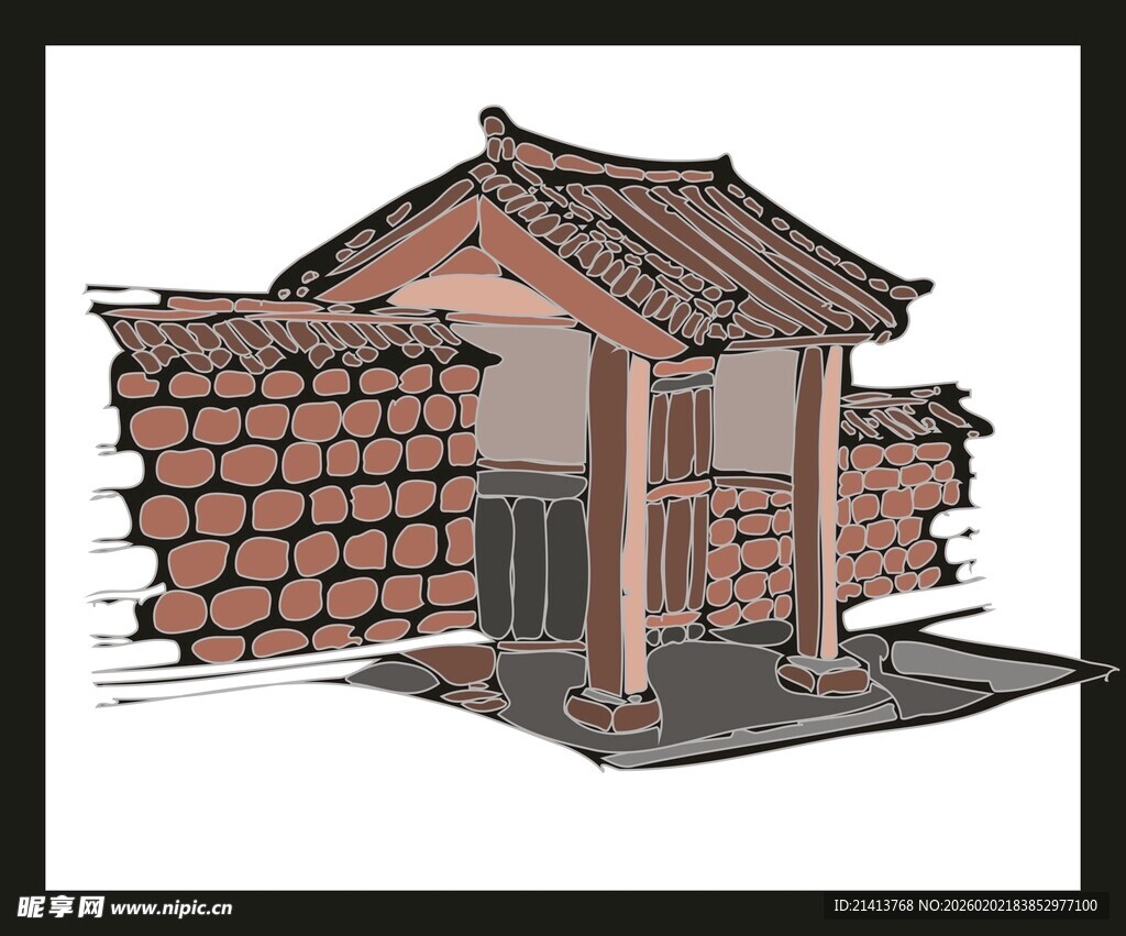 传统中式瓦房屋建筑一角