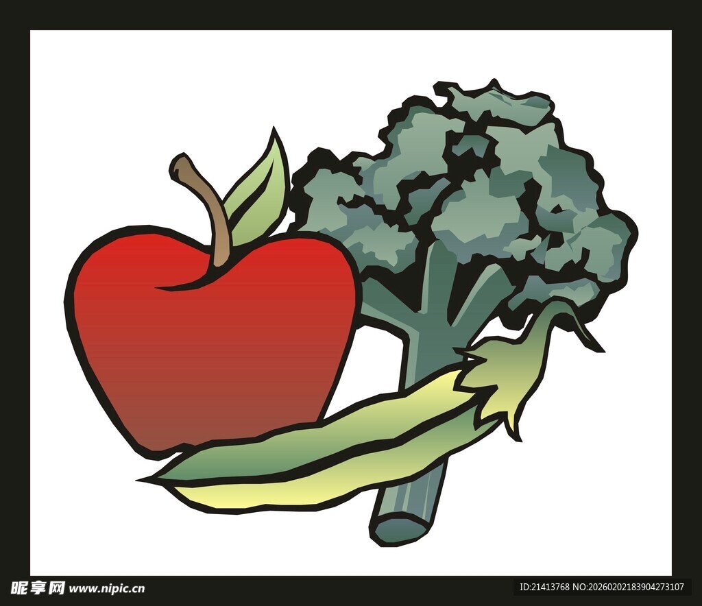 苹果西兰花豆角组合图