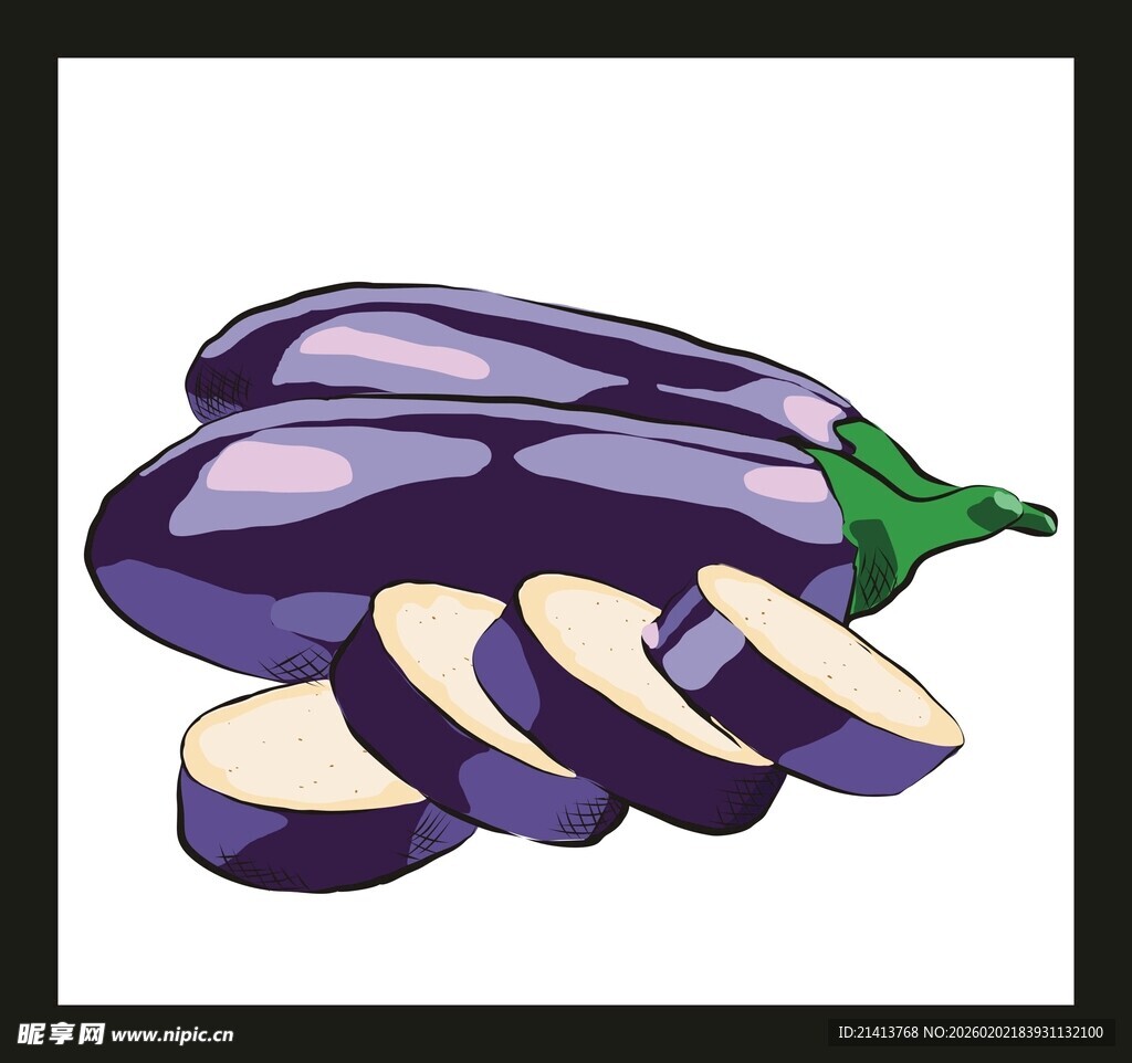 紫色茄子切片插画