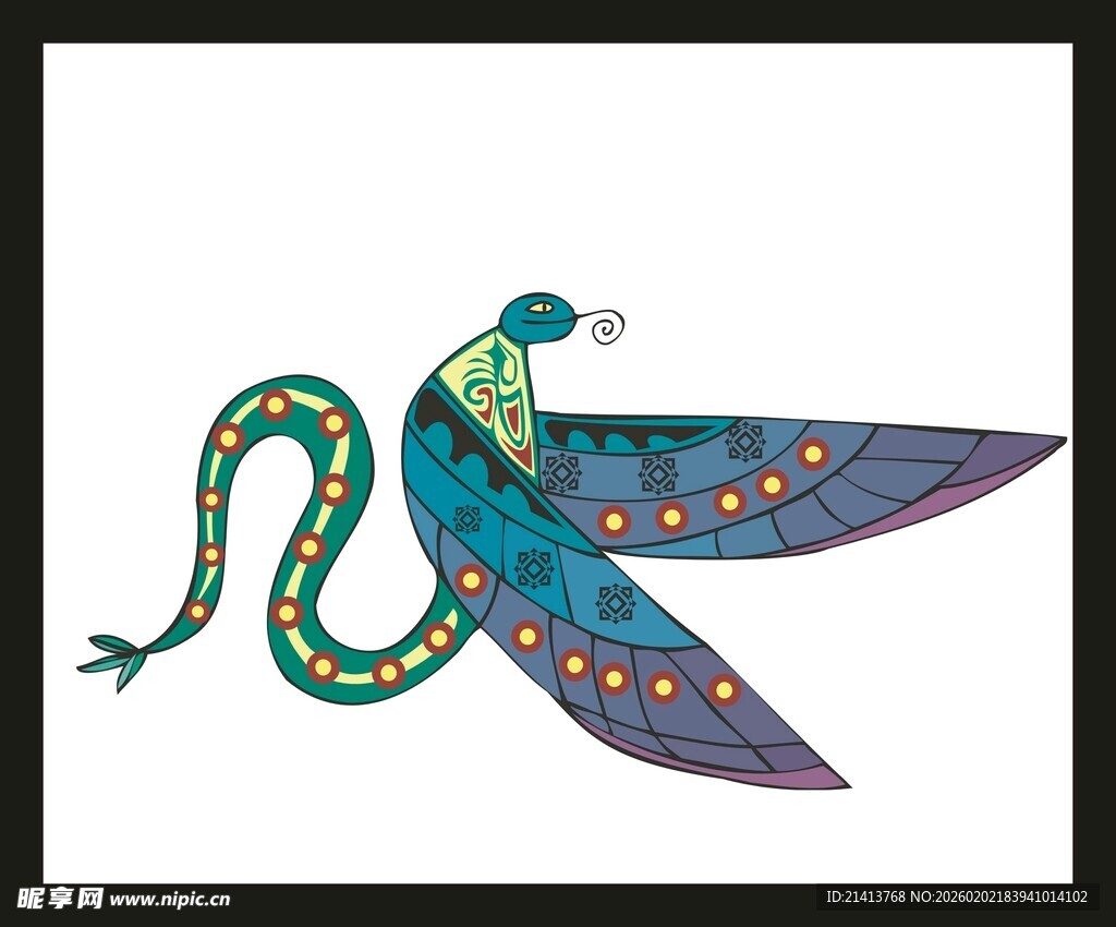 彩色装饰风格的飞翔之蛇